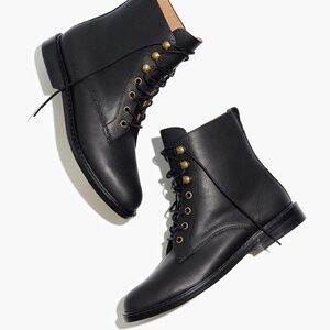 Madewell Kellie Lace Up Black Leather Boots, Size 8